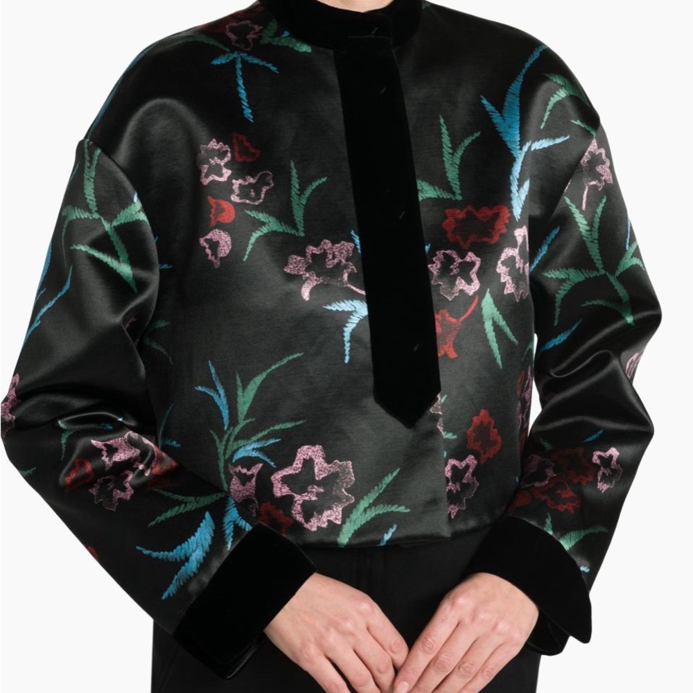 NWOT Giorgio Armani High End Floral Embroidered Silk-Linen Top, Size IT 42 US 6 - Picture 6 of 12